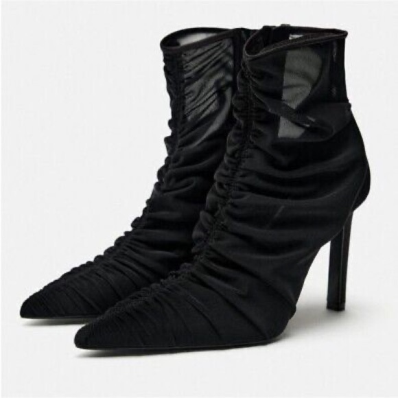 ZARA Ruched Heeled Mesh Ankle Boots size us 11 NWT - Picture 1 of 13